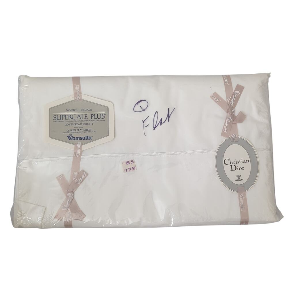 Vintage Deadstock Christian Dior Monsieur Bed Sheet Flat Queen White Linens‎ NWT